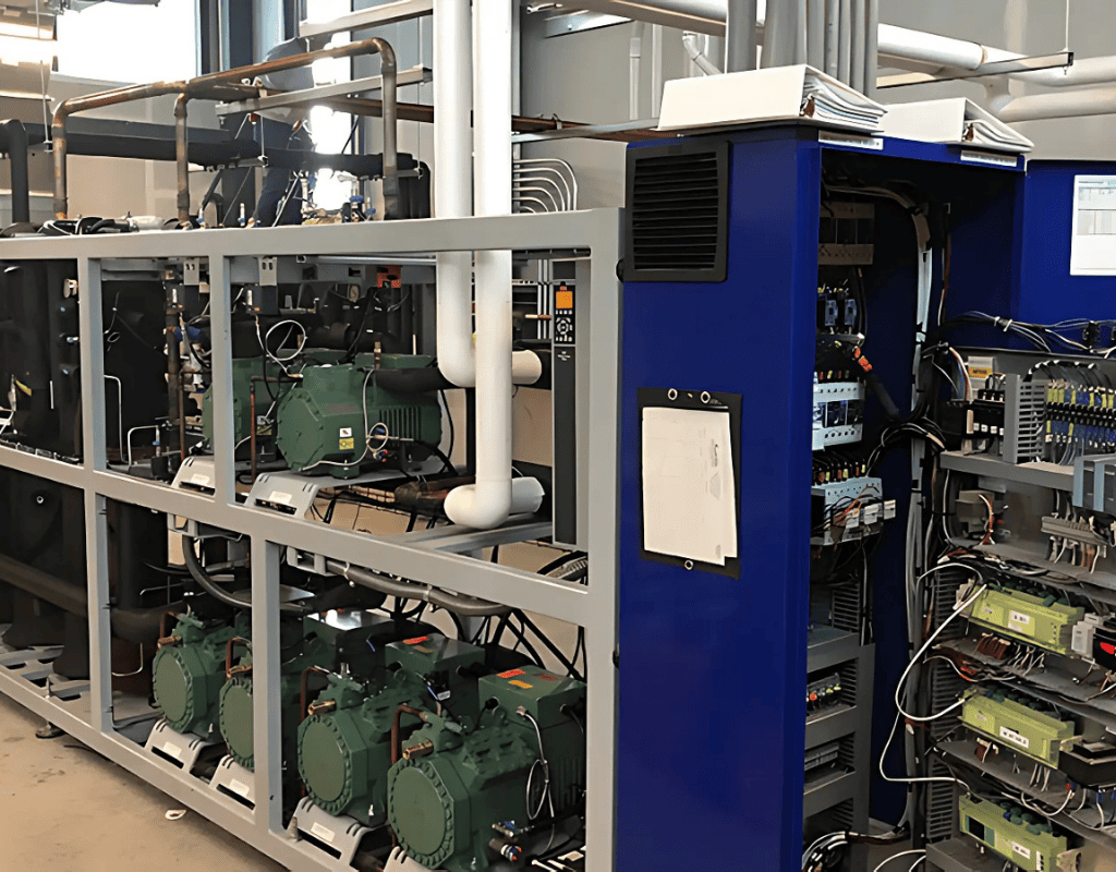 Close-up of upgraded refrigeration control panel with modular ID modules in a Southern New England facility.